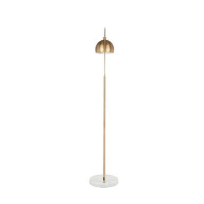 Contemporary Arc Floor Lamp with Marble Base and Half-Globe Shade, Foot Switch, 60W, Antique Brass