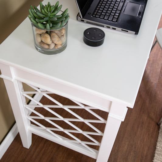 Modern White Writing Desk with Lattice Side Panels