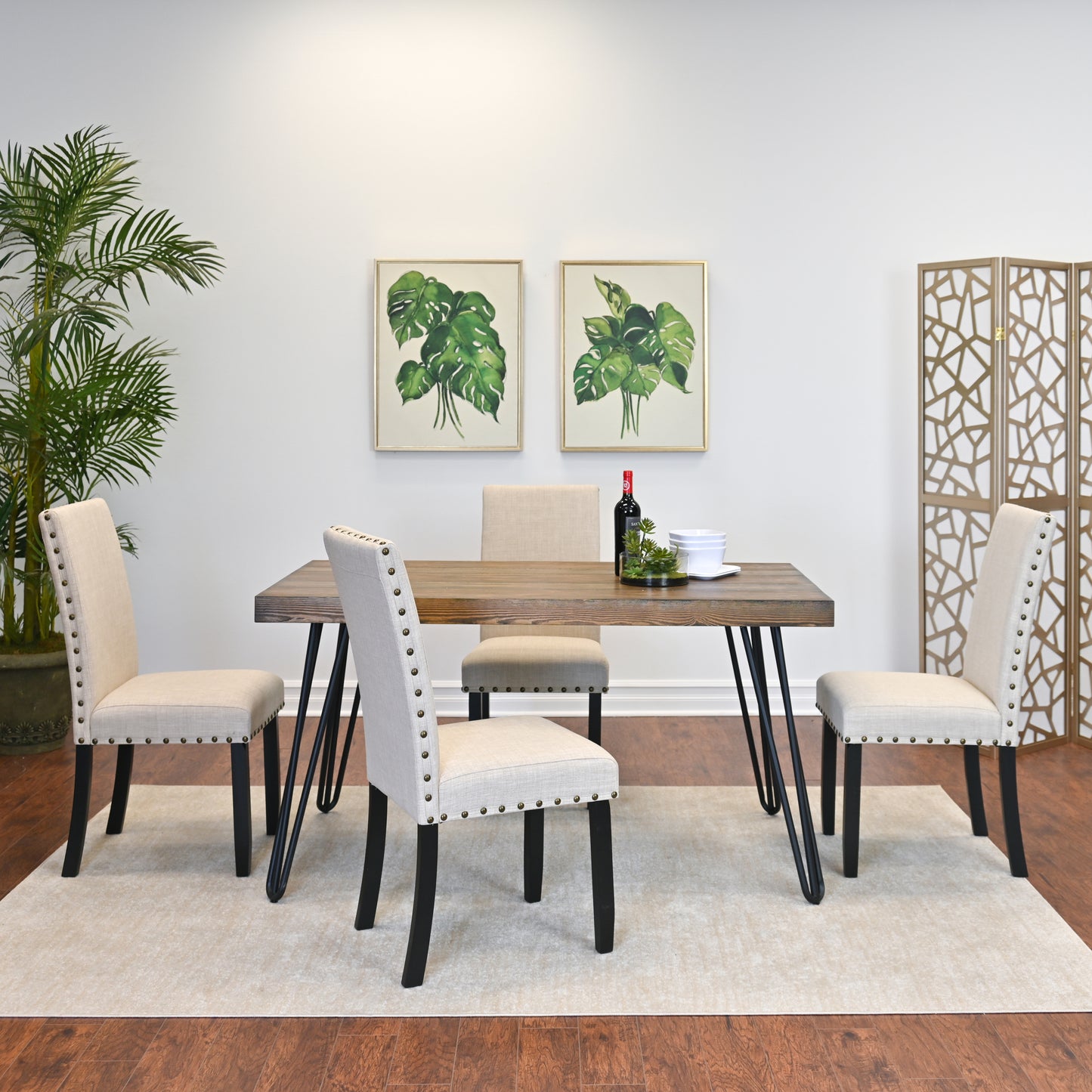 Hairpin Table Dining Set With Chairs And Bench Three Colors