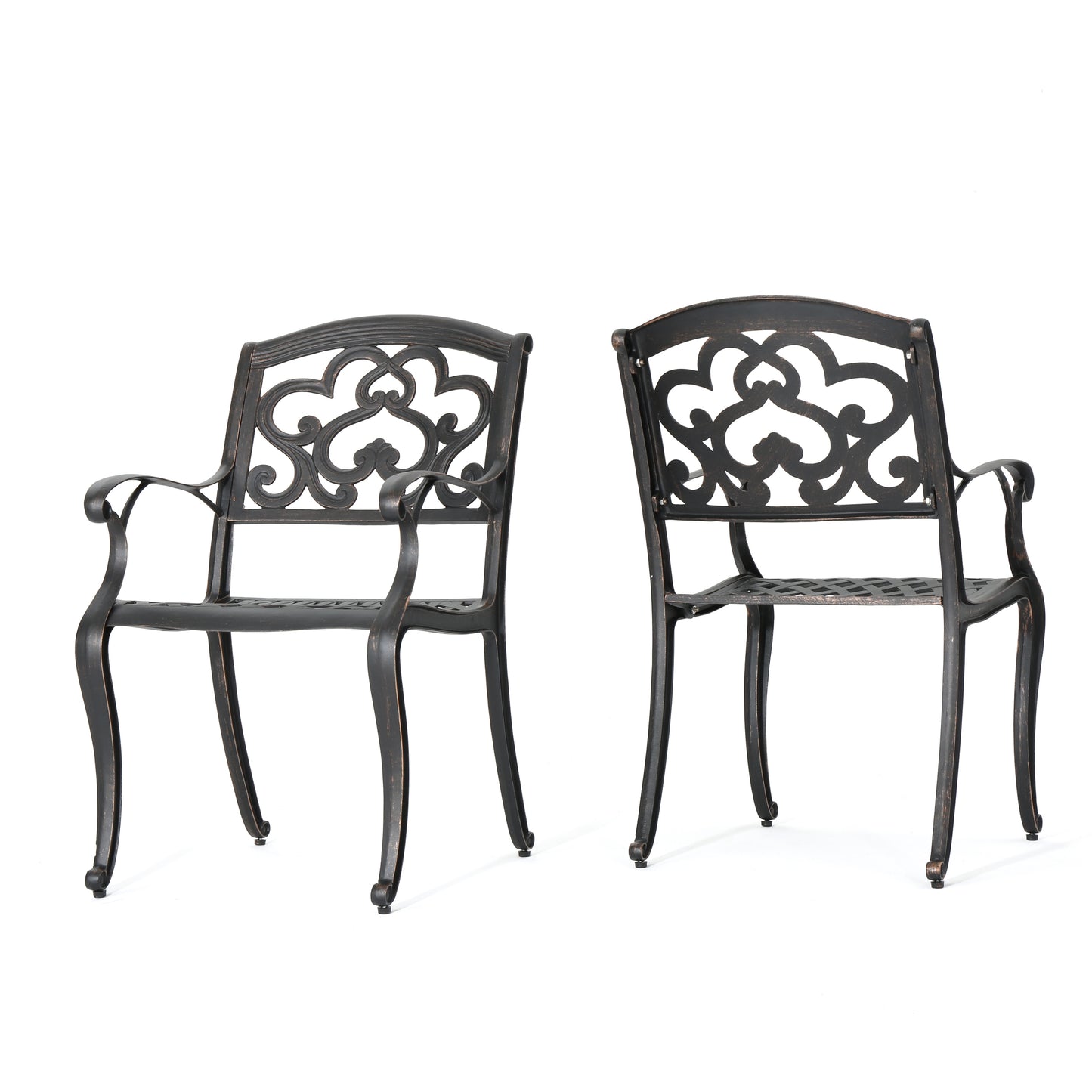 Cast Aluminum Dining Chair With Hand Crafted Details For Dining Room, 21.5 In L, 24.25 In W, Durable Seating Copper