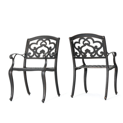 Cast Aluminum Dining Chair With Hand Crafted Details For Dining Room, 21.5 In L, 24.25 In W, Durable Seating Copper