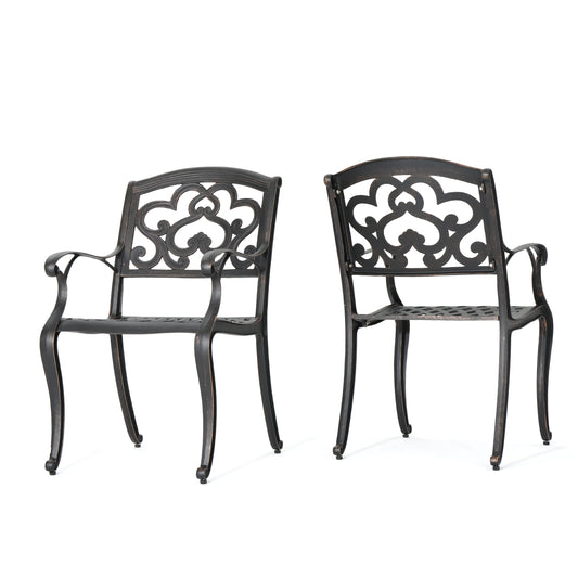 Cast Aluminum Dining Chair With Hand Crafted Details For Dining Room, 21.5 In L, 24.25 In W, Durable Seating Copper