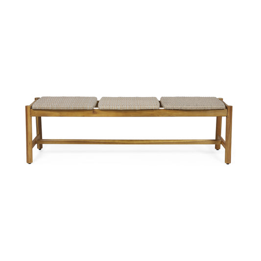Acacia Wood Three Seater Outdoor Bench 61.5 Inch Long For Patio Porch Garden With Sturdy Build Teak