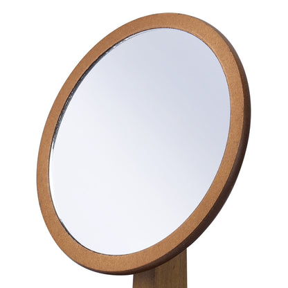 Walnut-Finished 9.5" Tall Dual-Material Makeup Mirror on Pedestal