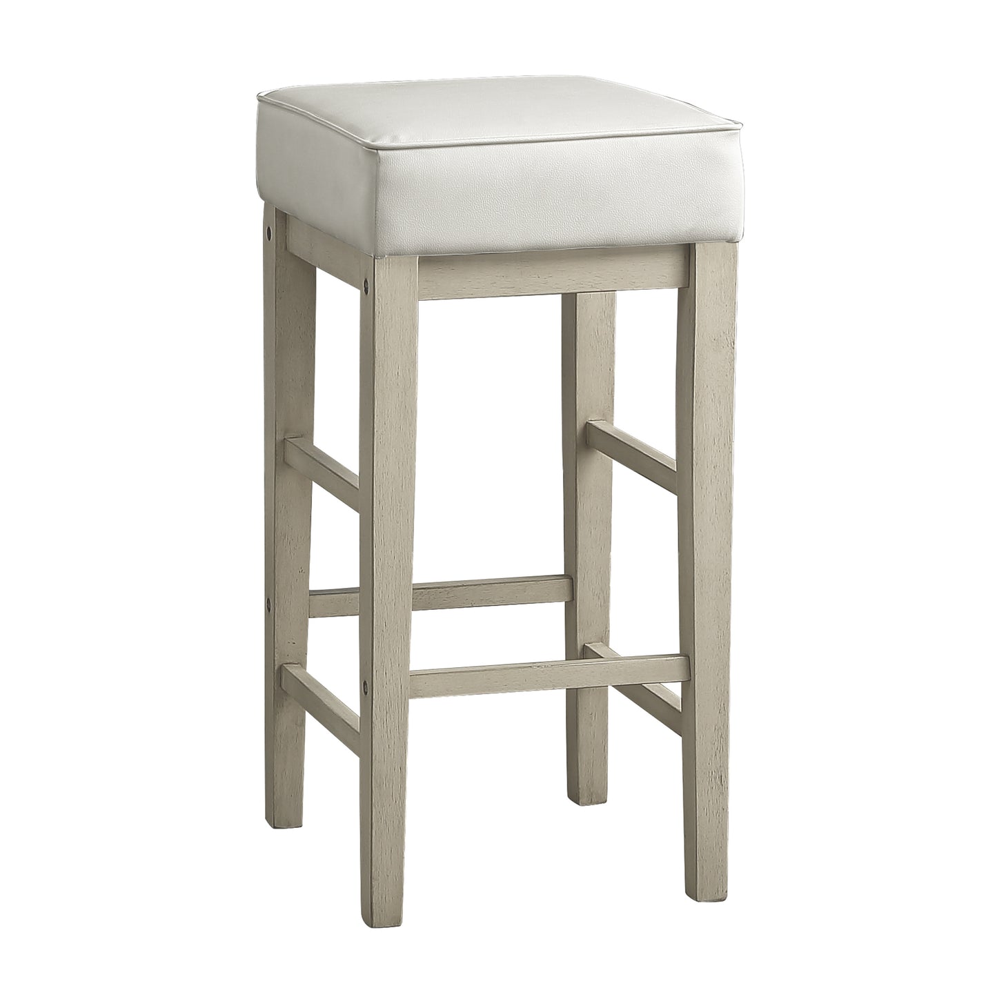 Transitional White Faux Leather Seat 29-inch Pub Height Stools Set of 2, White Finish Solid Wood Frame