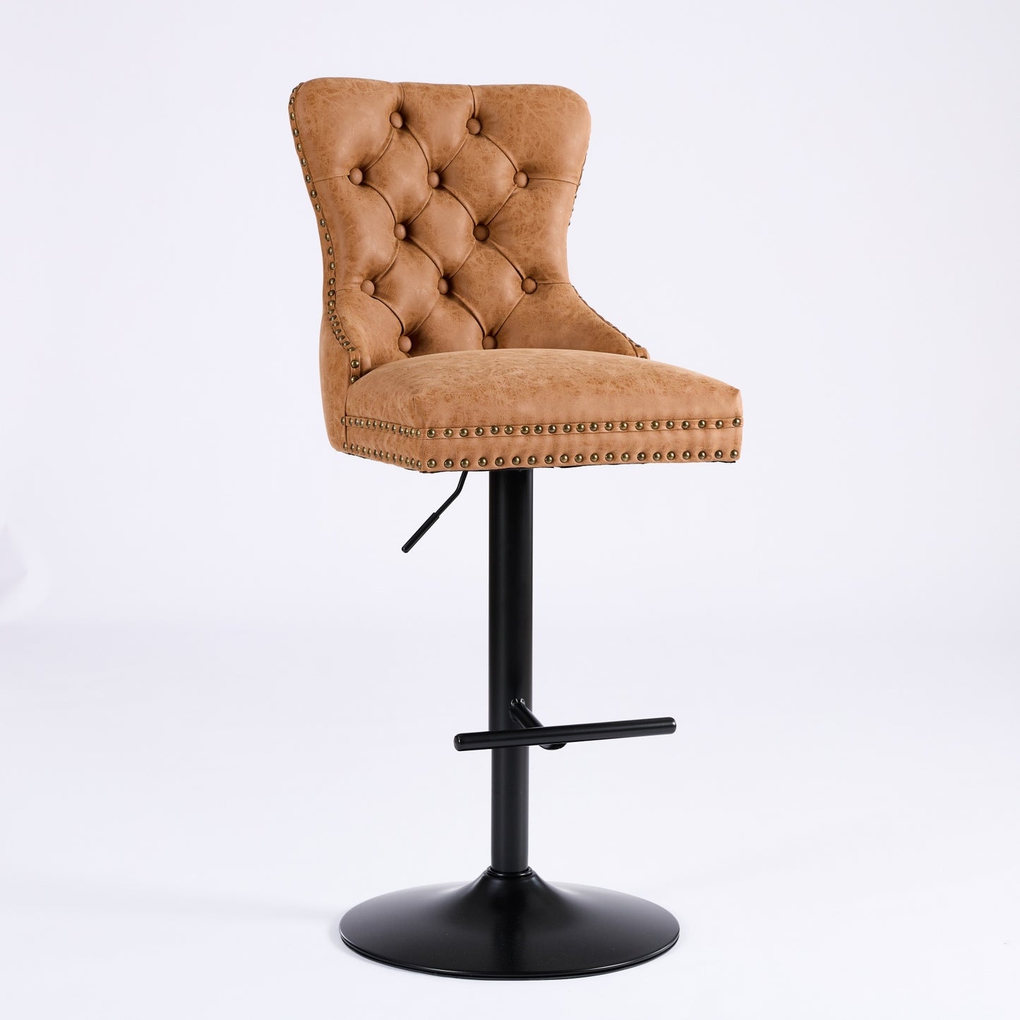 Orange Aged Retro PU Swivel Bar Stools Tufted Back