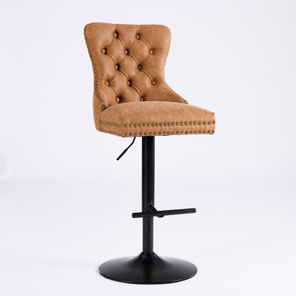 Orange Aged Retro PU Swivel Bar Stools Tufted Back