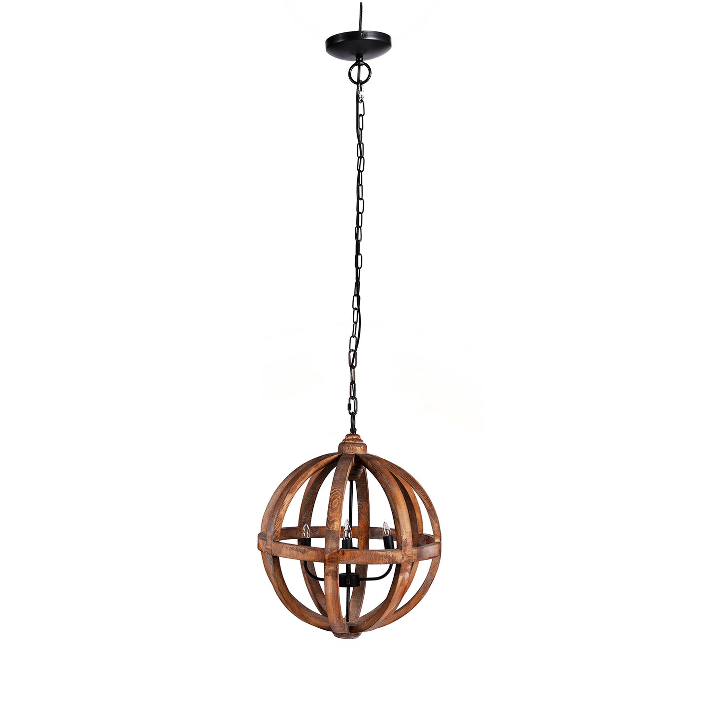 4-Light Wood Chandelier with Adjustable Chain for Kitchen, 22x22x29 in, Bulbs Not Included, Brown Finish