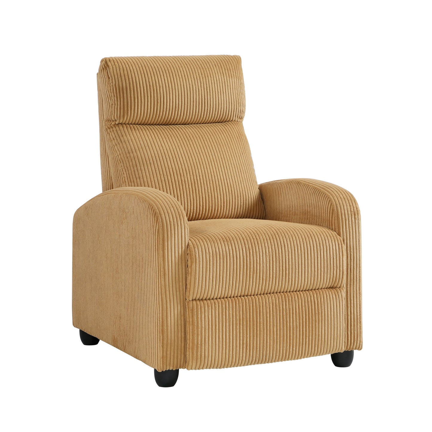 Contemporary Push-Back Recliner Chair with Corduroy Upholstery, Solid Wood Frame, 27x34x39.5 in, Yellow
