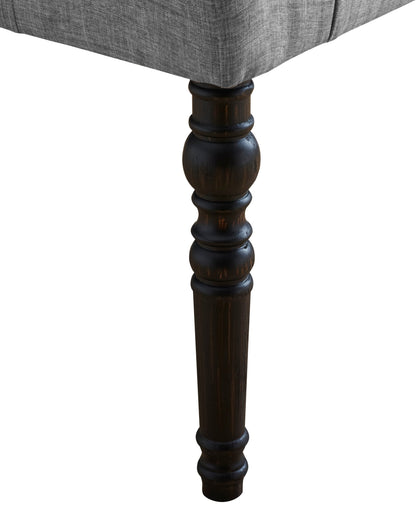 Solid Wood Dining Bench with Turned Legs, Button-Tufted Fabric Seat, 48W x 16D x 19.5H in Gray
