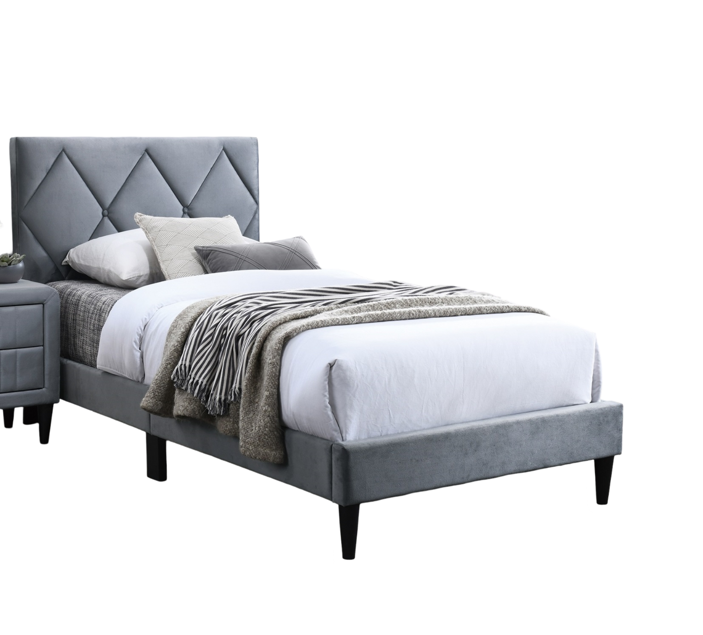 Luxurious Grey Velvet Full Size Bed with Adjustable Headboard for Youth Bedrooms