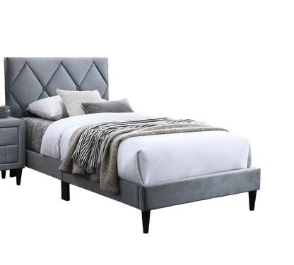 Luxurious Grey Velvet Full Size Bed with Adjustable Headboard for Youth Bedrooms