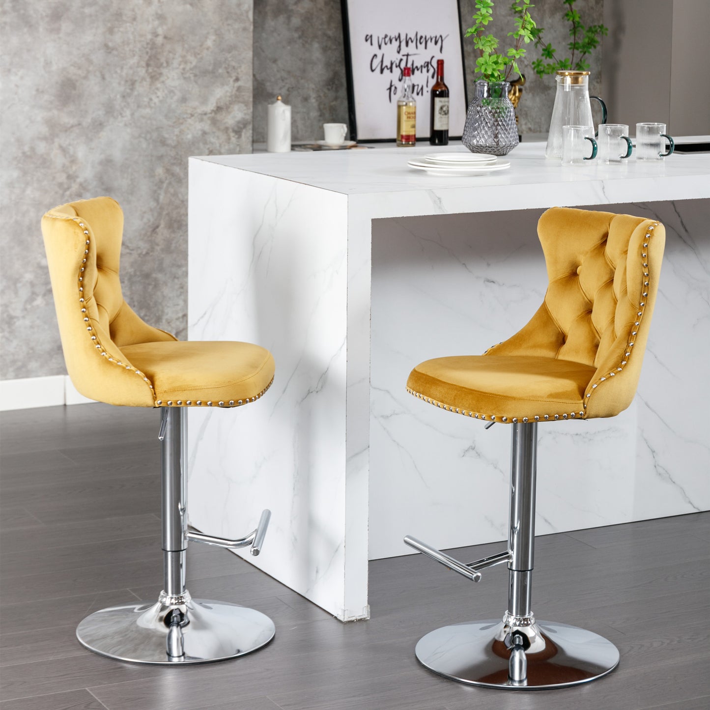 AA Furniture Gold Velvet Swivel Barstools 25-33in Set Of 2