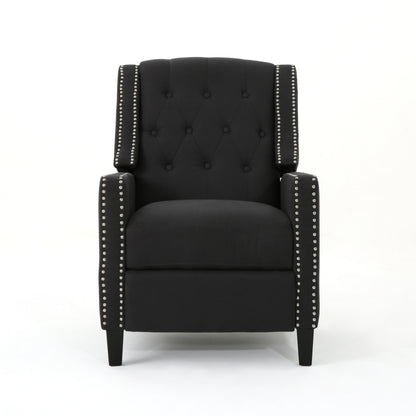 Classic Dark Grey Fabric Push Back Chair with Riveted Armrests and Birch Wood Legs