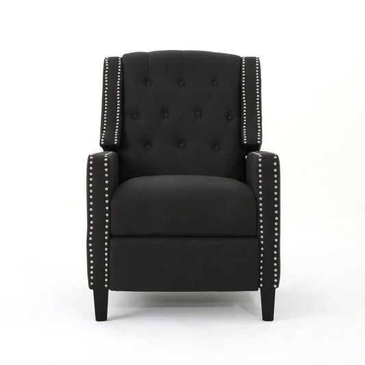 Classic Dark Grey Fabric Push Back Chair with Riveted Armrests and Birch Wood Legs