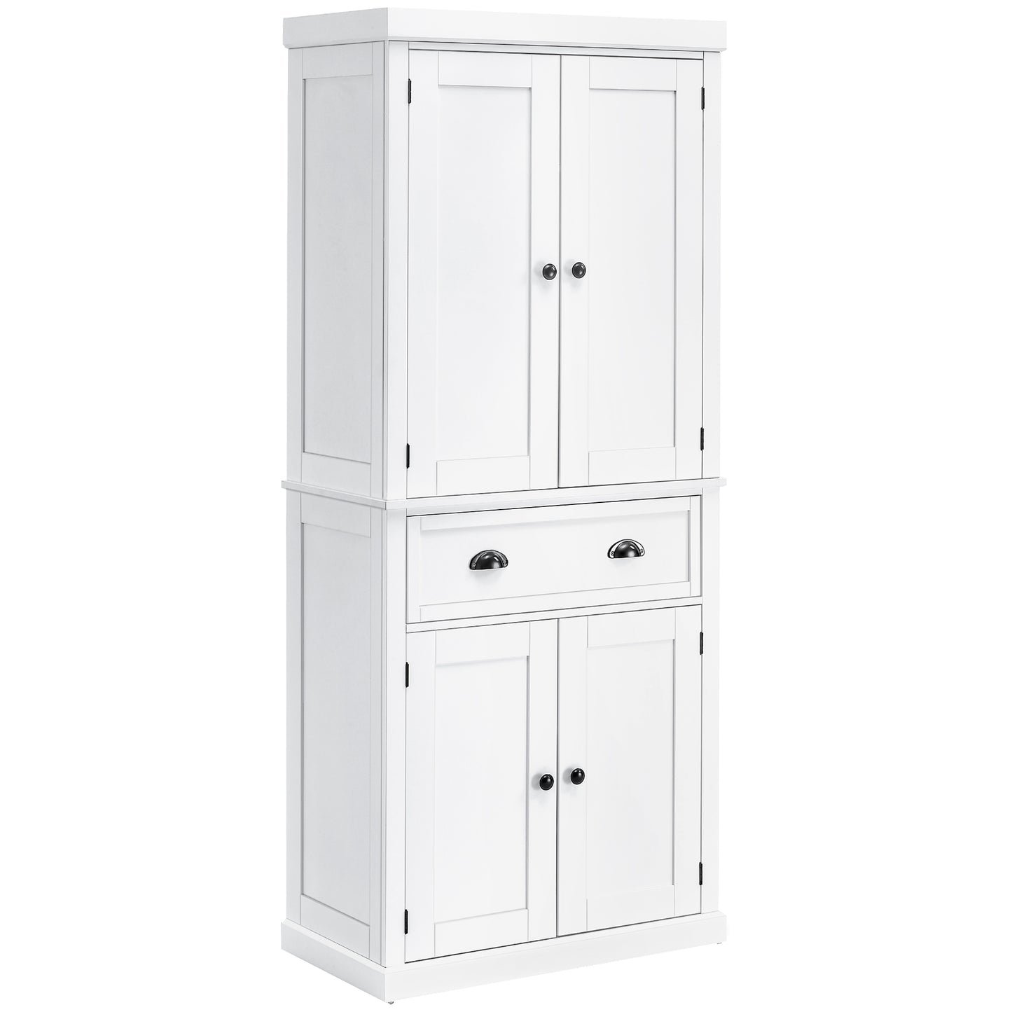 Elegant 72" White Freestanding Kitchen Pantry Cabinet with Adjustable Shelves and Drawer Storage
