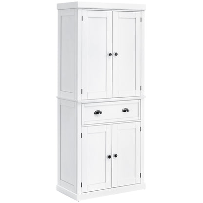 Elegant 72" White Freestanding Kitchen Pantry Cabinet with Adjustable Shelves and Drawer Storage