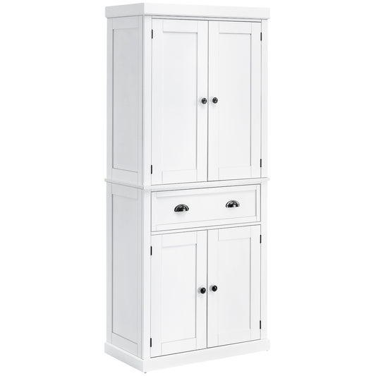 Elegant 72" White Freestanding Kitchen Pantry Cabinet with Adjustable Shelves and Drawer Storage