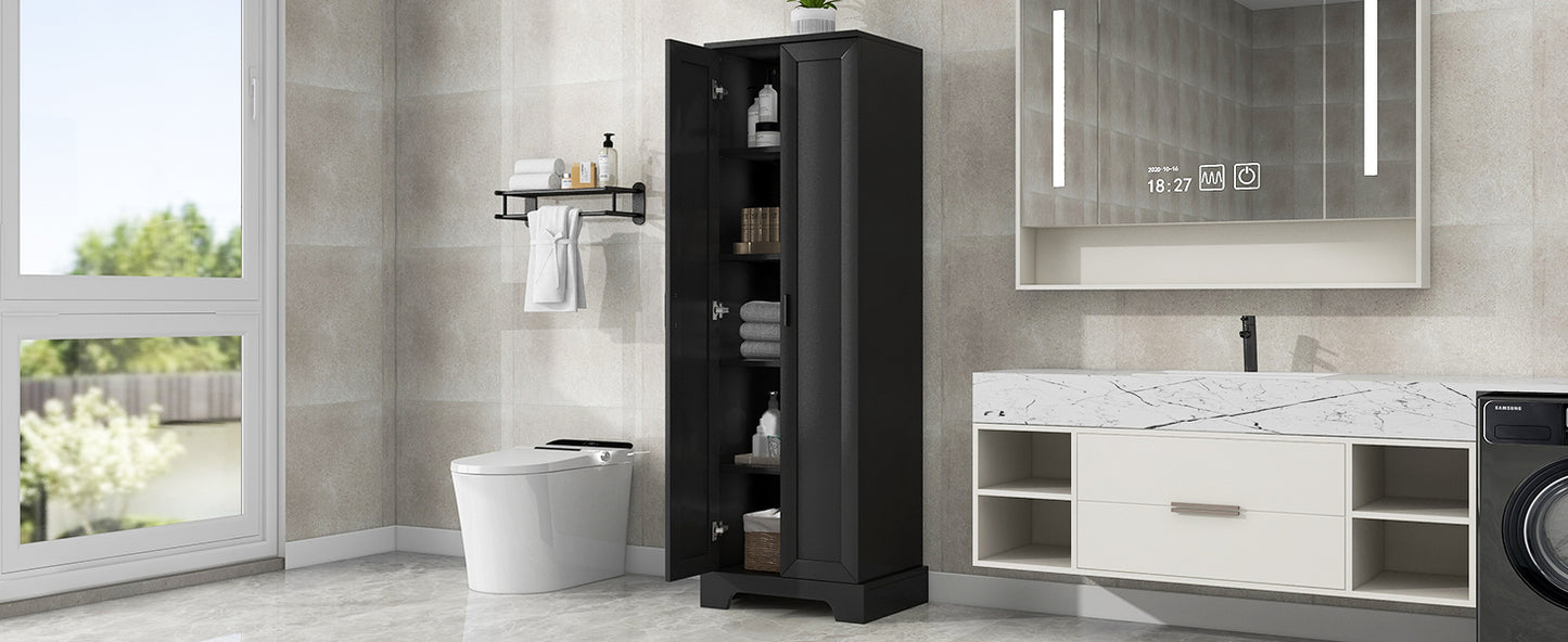 Elegant Black Storage Cabinet with Adjustable Shelves for Bathroom and Office