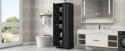 Elegant Black Storage Cabinet with Adjustable Shelves for Bathroom and Office