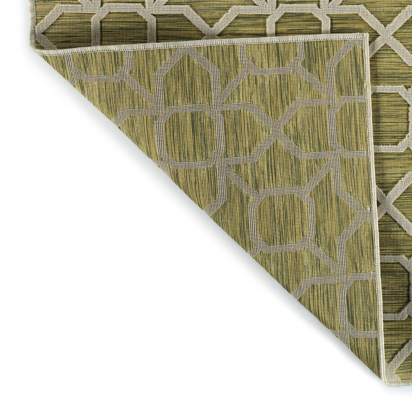 2' x 3' Rectangle Indoor/Outdoor Rug with Geometric Texture, High-Low Cut & Loop, Power Loomed Lime Green