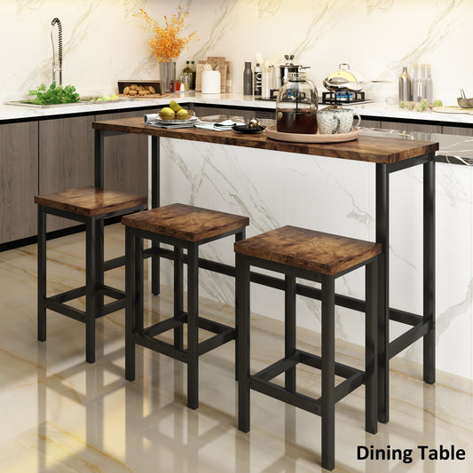 Counter Height Dining Table With 3 Stools Footrest Brown