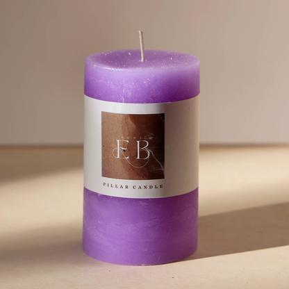 Unscented Pillar Candle, 3 x 5 Inch, Soy Wax, Rustic Handmade Exterior, Living Room Decor, Purple