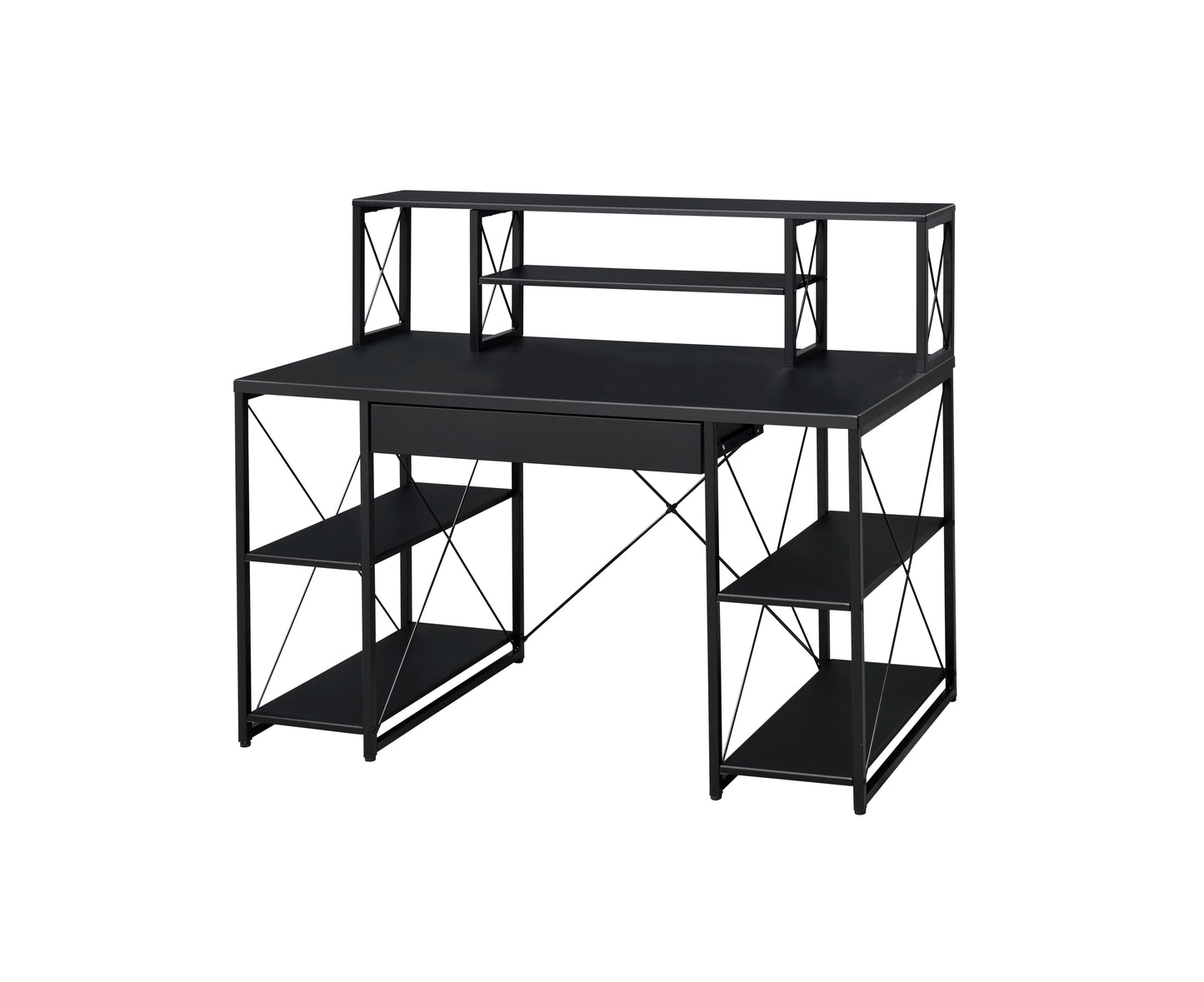 Modern Black Finish Writing Desk with Ample Storage and Industrial Design
