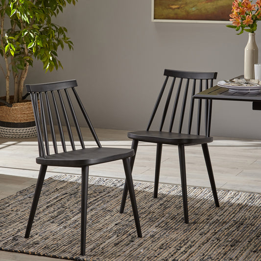 Farmhouse Spindle Back Dining Chairs, Set of 2, Polypropylene Chairs for Dining Room, Easy-Clean, Black