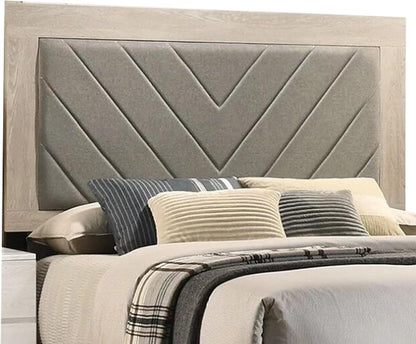 Elegant Cream California King Bed with Gray V-Design Headboard - Premium Rubberwood Frame