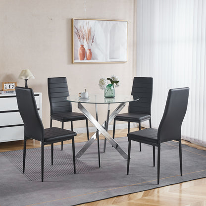 Dining Table With Tempered Glass And Cross Metal Legs Chrome