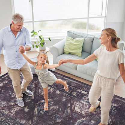 8x10 Machine-Washable Low-Pile Area Rug with Non-Slip Backing Foldable, Kid & Pet Friendly Black+Burgundy