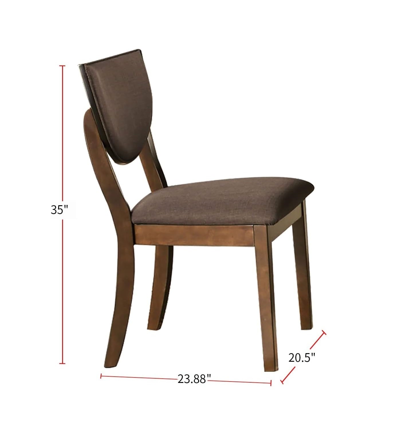 Set of 2 Dining Chairs, Solid Wood, Upholstered, 20.5W x 23.9D x 35H, Dark Chocolate Fabric, Walnut Finish
