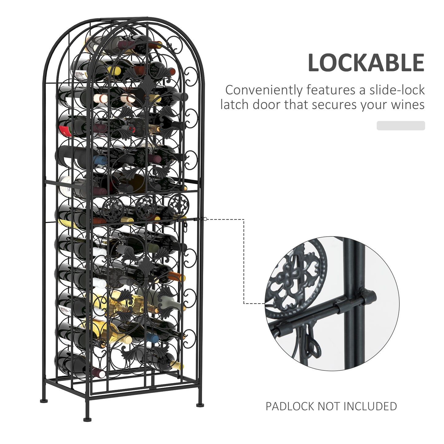 Elegant Black Wrought Iron Wine Cage Rack For 45 Bottles