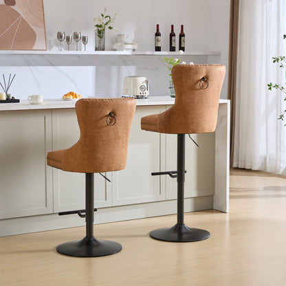 Orange Aged Retro PU Swivel Bar Stools Tufted Back