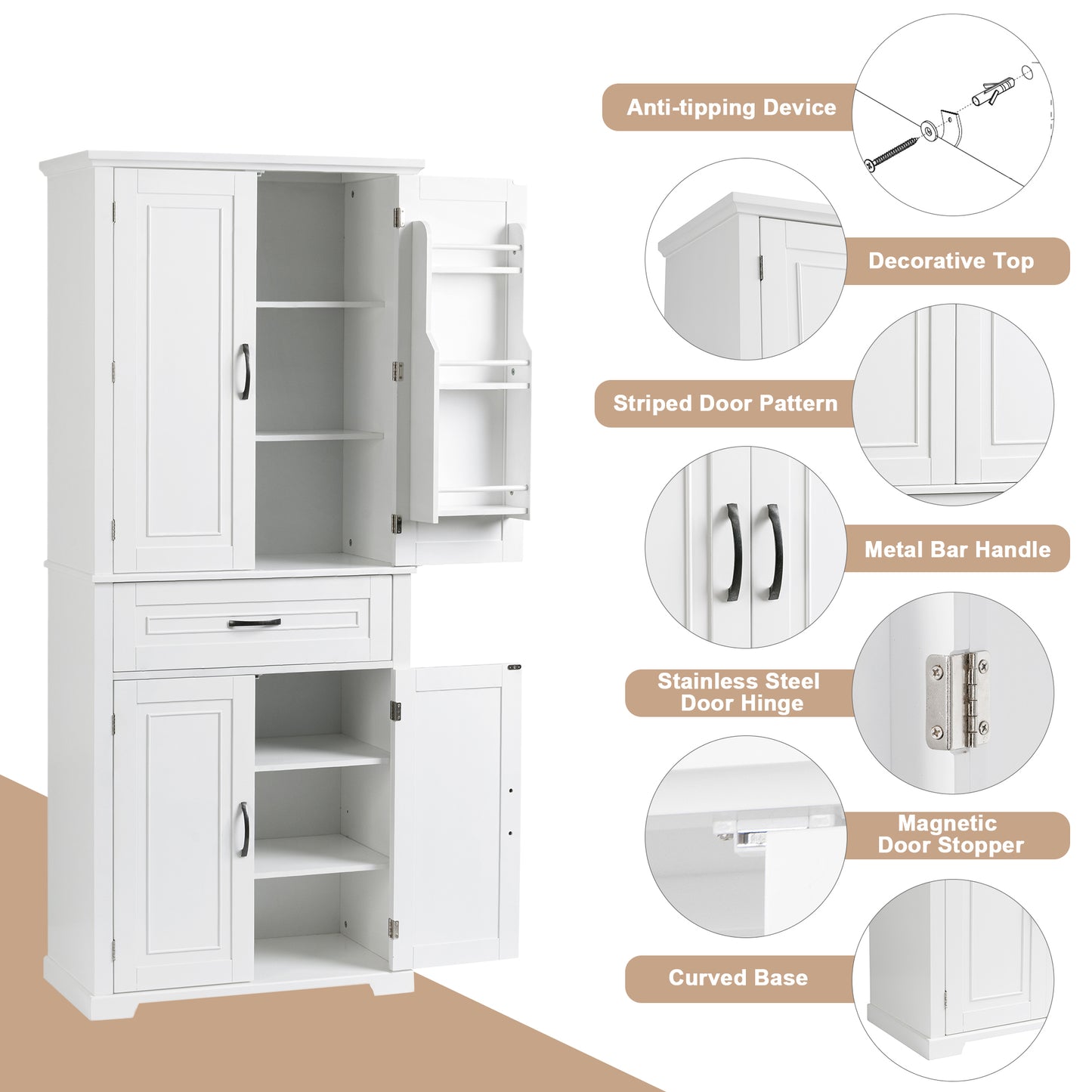 Tall White Bathroom Storage Cabinet with Adjustable Shelf and Drawer, Versatile Multi-Functional Organizer