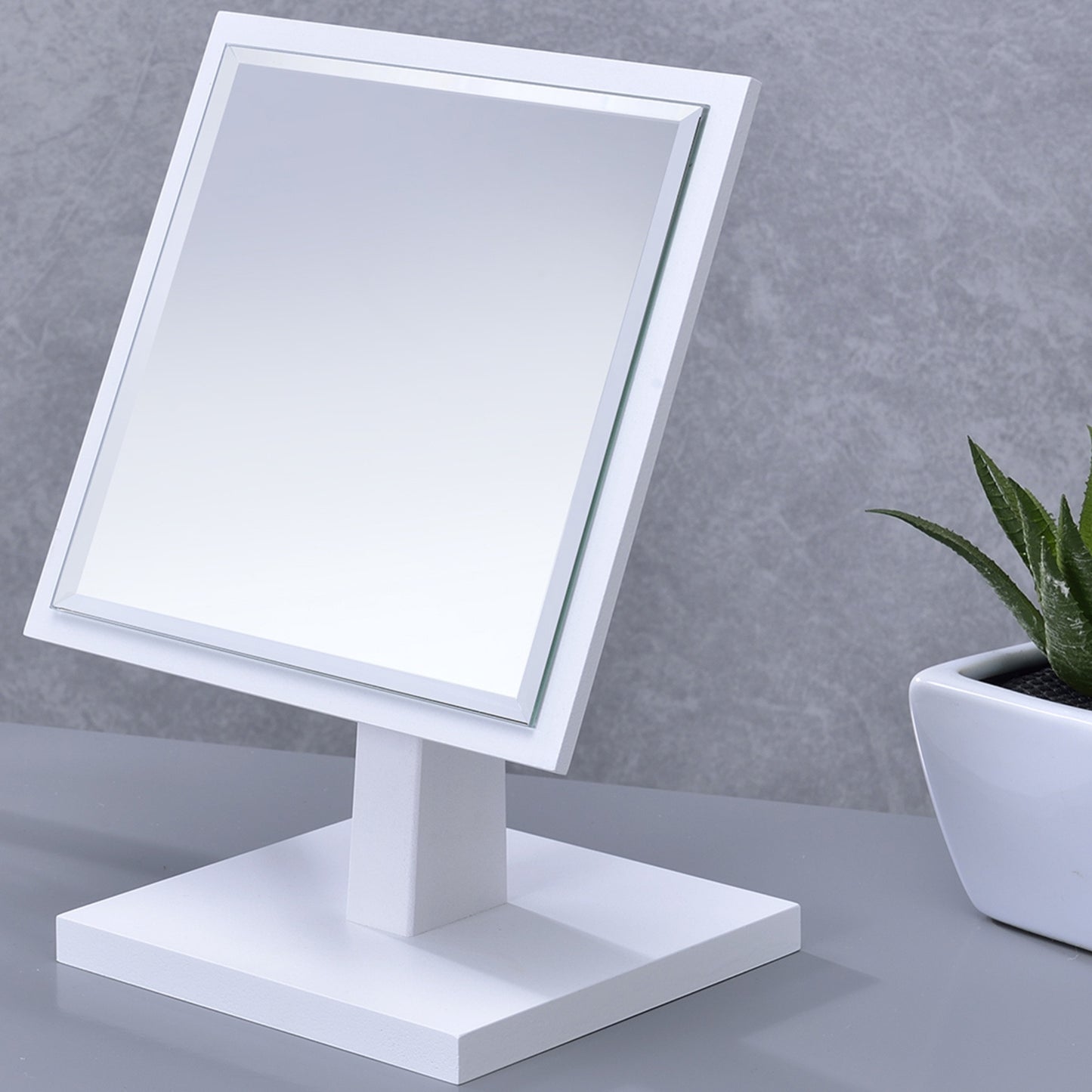 Elegant 9.5" White Finish Pedestal Make-Up Mirror with Polyresin and Wood Base