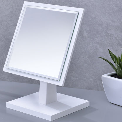 Elegant 9.5" White Finish Pedestal Make-Up Mirror with Polyresin and Wood Base