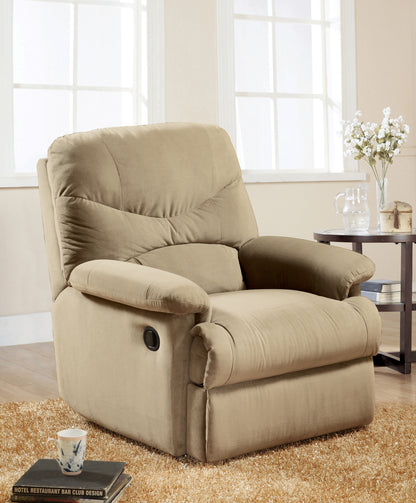 Microfiber Motion Recliner with Pillow-Top Armrests, 35x35x40, 3in Wall-Saver Clearance, Beige