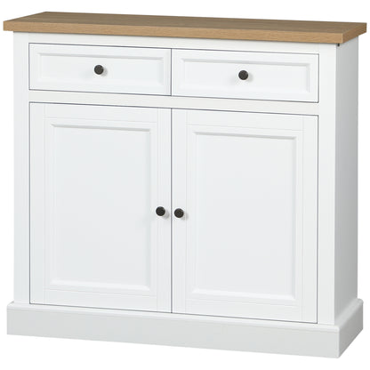 HOMCOM Sideboard Buffet Cabinet, Kitchen Cabinet, Coffee Bar Cabinet with 2 Drawers and Double Door Cupboard for Living Room, Entryway, White
