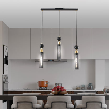 3-Light Pendant with Mesh Shades, Adjustable, E26 Base, Dining Room, Kitchen Island — Black & Gold Finish