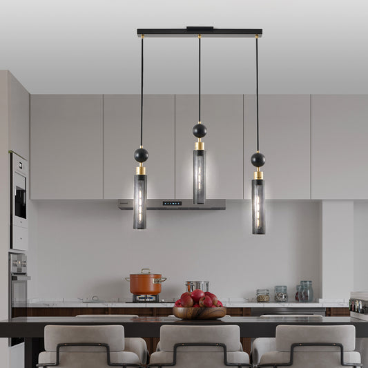 3-Light Pendant with Mesh Shades, Adjustable, E26 Base, Dining Room, Kitchen Island — Black & Gold Finish