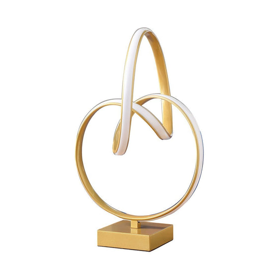 19-Inch Modern Table Lamp with Integrated 10W LED Strip, Metal Body, Abstract Infinity Design, Matte Gold