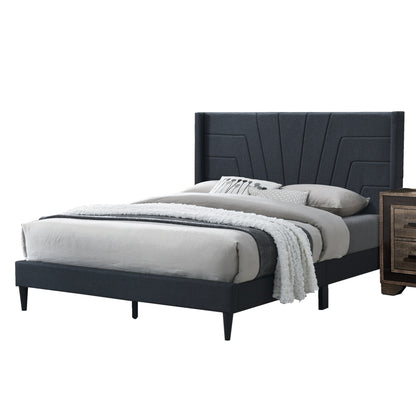 Chic Charcoal Queen Size Platform Bed with Elegant Burlap Fabric Headboard