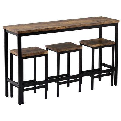 Counter Height Dining Table With 3 Stools Footrest Brown