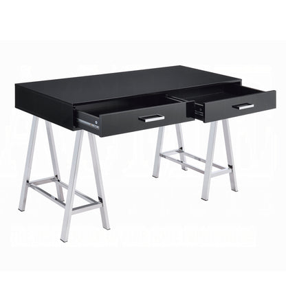 Sleek Black and Chrome Modern Writing Desk with Two Drawers