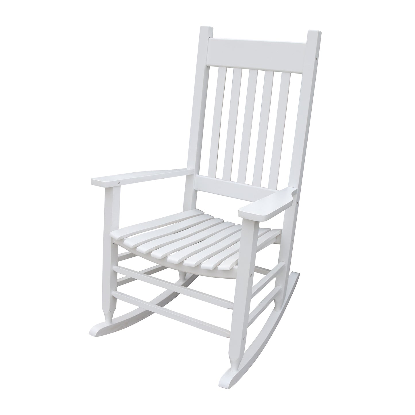 Solid Populus Wood Outdoor Porch Rocker Chair With Slatted Back For Front Porch Comfort White