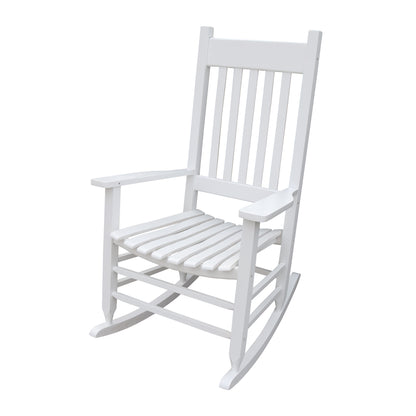 Solid Populus Wood Outdoor Porch Rocker Chair With Slatted Back For Front Porch Comfort White