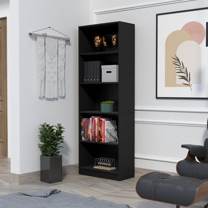 Modern Black 4-Tier Bookcase with Versatile Storage Solutions