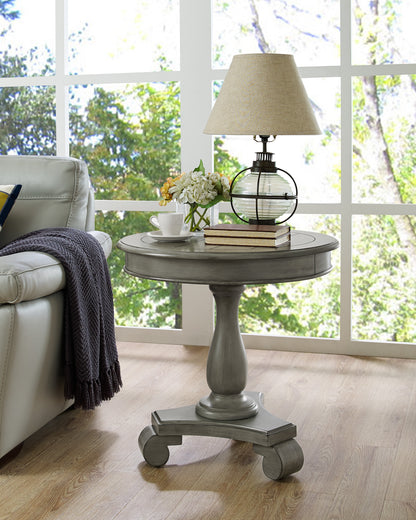 Transitional Round Wood Pedestal Side Table, 26-In Diameter, 26.5-In Height, Solid Wood, Gray